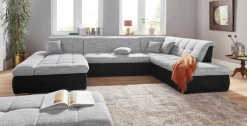 DOMO collection Wohnlandschaft »PB MORIC wahlweise mit Bettfunktion und Armteilverstellung U-Form« XXL-Format B/T/H: 353/216/80 cm, feine Steppung, incl. Zierkissen