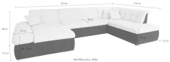 DOMO collection Wohnlandschaft »PB MORIC wahlweise mit Bettfunktion und Armteilverstellung U-Form« XXL-Format B/T/H: 353/216/80 cm, feine Steppung, incl. Zierkissen
