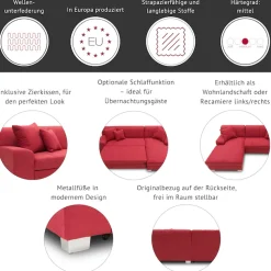 DOMO collection Wohnlandschaft »TURAH 297x195x75 cm, moderne Steppung« whlw. mit Bettfunktion, U-Form