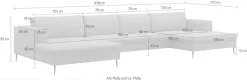 DOMO collection Wohnlandschaft »Modica U-Form aktuelles, kubisches Design mit 2 Recamieren, viel Platz« XXL, auch in Cord, Fußhöhe passend für gängige Saugroboter!