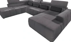DOMO collection Wohnlandschaft »BRANDON belastbar bis 140 kg/Sitz, 359x228 cm, U-Form« ohne Sitztiefenverstellung, Luxus-Microfaser, dunkelgrau
