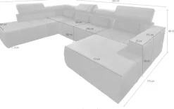 DOMO collection Wohnlandschaft »BRANDON belastbar bis 140 kg/Sitz, 359x228 cm, U-Form« ohne Sitztiefenverstellung, Luxus-Microfaser, dunkelgrau