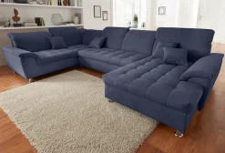 DOMO collection Wohnlandschaft »FRANZI 344x206x81 cm, elegant, komfortabel« U-Form, Recamiere rechts, marine, B/T: 344/206 cm