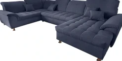 DOMO collection Wohnlandschaft »FRANZI 344x206x81 cm, elegant, komfortabel« U-Form, Recamiere rechts, marine, B/T: 344/206 cm