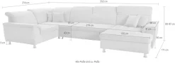 DOMO collection Wohnlandschaft »FRANZI 344x206x81 cm, elegant, komfortabel« U-Form, Recamiere rechts, marine, B/T: 344/206 cm