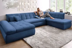 DOMO collection Wohnlandschaft »MORIC Massiv! - Belastbar bis 140 kgxSitz, 353x216x80 cm, XXL« U-Form,inkl. Zierkissen