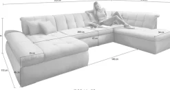 DOMO collection Wohnlandschaft »MORIC Massiv! - Belastbar bis 140 kgxSitz, 353x216x80 cm, XXL« U-Form,inkl. Zierkissen
