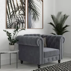 Dorel Home Chesterfield-Sessel »Felix« mit Rückenlehne 3-fach verstellbar, Beine Massivholz, Sitzhöhe 46 cm