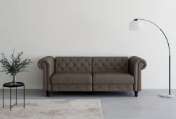 Dorel Home 3-Sitzer »Felix, Schlafsofa 236 cm, (Liegefläche 108x190cm), Rückenlehne« 3-fach verstellbar, Velours, Kunstleder, Luxus-Microfaser Vintage