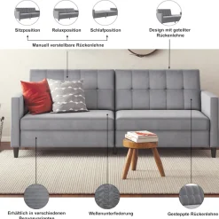 Dorel Home 3-Sitzer »Hartford II« Bettfunktion, Rückenlehne 2-teilig, 3-fach verstellbar, Sitzhöhe 43 cm