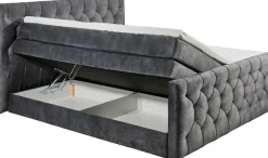 ED EXCITING DESIGN Boxspringbett »CASHFIELD, Doppelbett mit Bettkasten und Taschenfederkernmatratze H3« mit 6cm Kaltschaum-Topper mit Klimaband, Microvelours-Bezug,