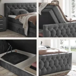 ED EXCITING DESIGN Boxspringbett »CASHFIELD, Doppelbett mit Bettkasten und Taschenfederkernmatratze H3« mit 6cm Kaltschaum-Topper mit Klimaband, Microvelours-Bezug,