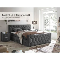 ED EXCITING DESIGN Boxspringbett »CASHFIELD, Doppelbett mit Bettkasten und Taschenfederkernmatratze H3« mit 6cm Kaltschaum-Topper mit Klimaband, Microvelours-Bezug,