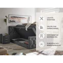 ED EXCITING DESIGN Boxspringbett »CASHFIELD, Doppelbett mit Bettkasten und Taschenfederkernmatratze H3« mit 6cm Kaltschaum-Topper mit Klimaband, Microvelours-Bezug,