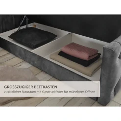 ED EXCITING DESIGN Boxspringbett »CASHFIELD, Doppelbett mit Bettkasten und Taschenfederkernmatratze H3« mit 6cm Kaltschaum-Topper mit Klimaband, Microvelours-Bezug,