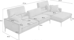 Egoitaliano Ecksofa »Masu, Design trifft sensationellen Sitzkomfort, Breite 277cm, L-Form« inkl. 2 Kissenrollen, Rückenelemente manuell verstellbar, Metallfüße