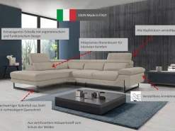 Egoitaliano Ecksofa »Queenie, extravagantes Sofa mit erstklassigem Sitzkomfort, L-Form« mit verstellbarer Armlehne und Kopfteilen für Wohlfühlkomfort