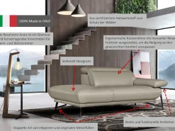 Egoitaliano Ottomane »Anais, erstklassiges Designsofa, Breite 179 cm, Fußfarbe schattengrau« Kopfteil verstellbar, Luxus-Microfaser Lederoptik, marsala