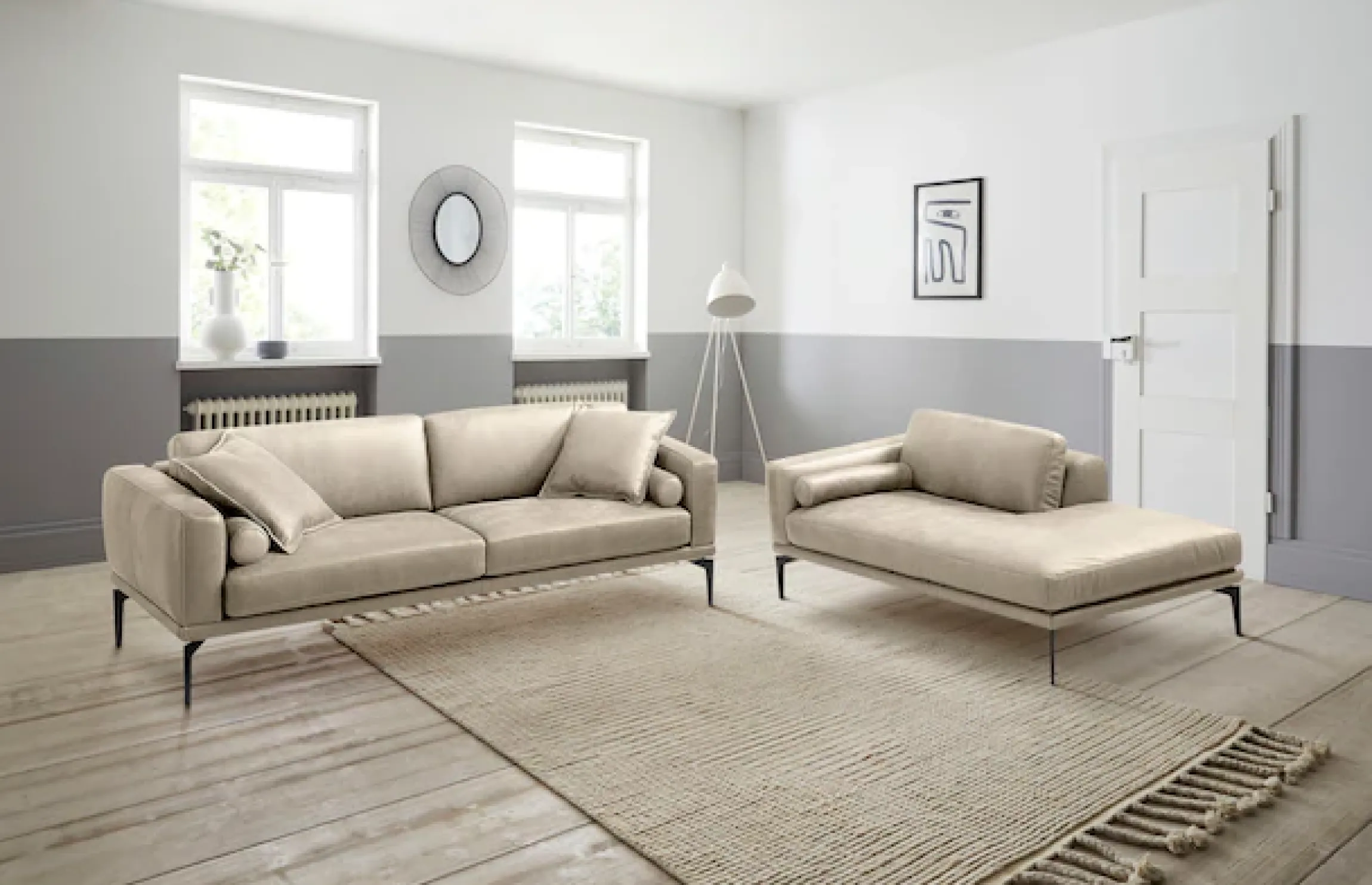 Egoitaliano Polstergarnitur »Masu, Design trifft sensationellen Sitzkomfort« Set besteht aus 2,5-Sitzer, freistehende Ottomane und 3 Rollkissen
