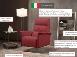 Egoitaliano Sessel »Kelly Designsessel, Clubsessel & Relaxsessel, bequem, zeitlos elegant« drehbar, manuelle Relaxfunktion mit Push-Back-Mechanismus