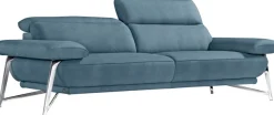 Egoitaliano 2,5-Sitzer »Anais, Designsofa mit erstklassigem Sitzkomfort, Fußfarbe chrom« Kopfteil verstellbar, 232 cm, Luxus-Microfaser Lederoptik, hellblau