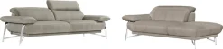 Egoitaliano Sofa »Anais, erstklassiger Sitzkomfort, Fußfarbe chrom« Set, Kopfteil verstellbar, Luxus-Microfaser Lederoptik, opal grau