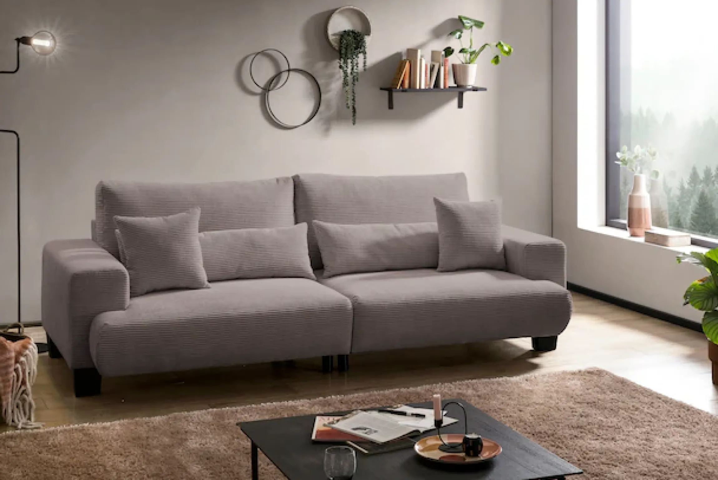 exxpo - sofa fashion Big-Sofa »Big Ayo, Megasofa, toller Sitzkomfort, modern & zeitlos, Cord Bezug« inkl. loser Rücken- und Zierkissen, frei im Raum stellbar, cappuccino
