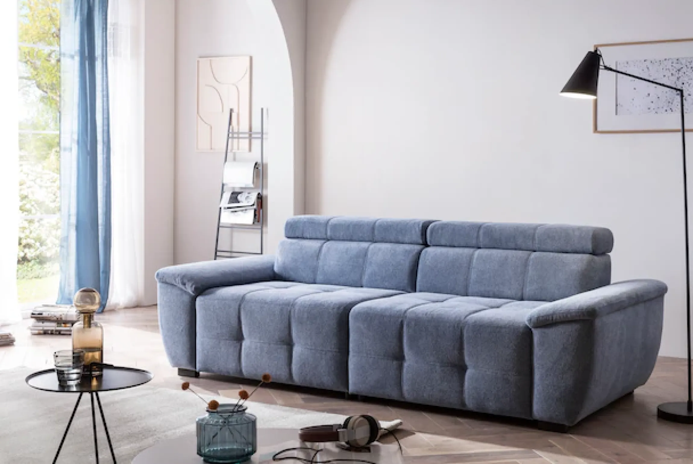 exxpo - sofa fashion Big-Sofa »Exxpo MAVERICK, weicher Bezugstoff, hoher Sitzkomfort, Breite 240cm« inkl. verstellbare Kopfstützen, aufwendige Detailverarbeitung