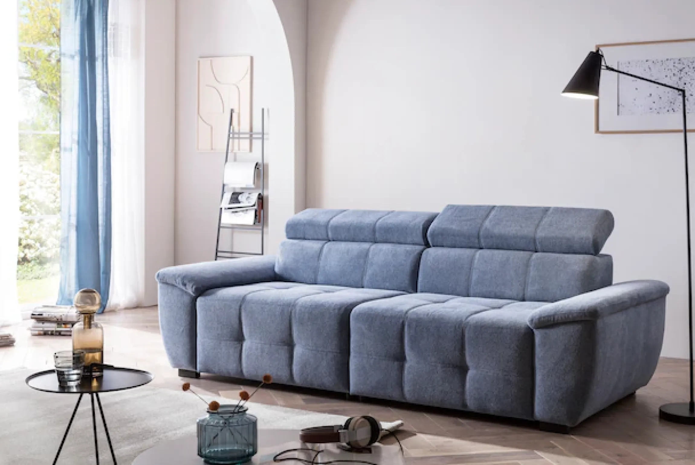 exxpo - sofa fashion Big-Sofa »Exxpo MAVERICK, weicher Bezugstoff, hoher Sitzkomfort, Breite 240cm« inkl. verstellbare Kopfstützen, aufwendige Detailverarbeitung