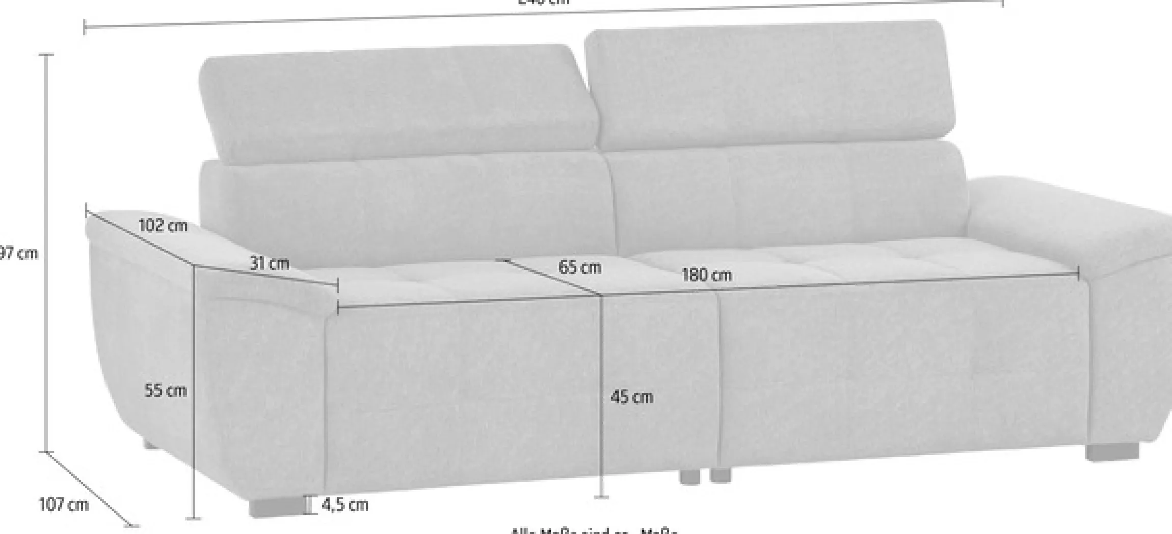 exxpo - sofa fashion Big-Sofa »Exxpo MAVERICK, weicher Bezugstoff, hoher Sitzkomfort, Breite 240cm« inkl. verstellbare Kopfstützen, aufwendige Detailverarbeitung