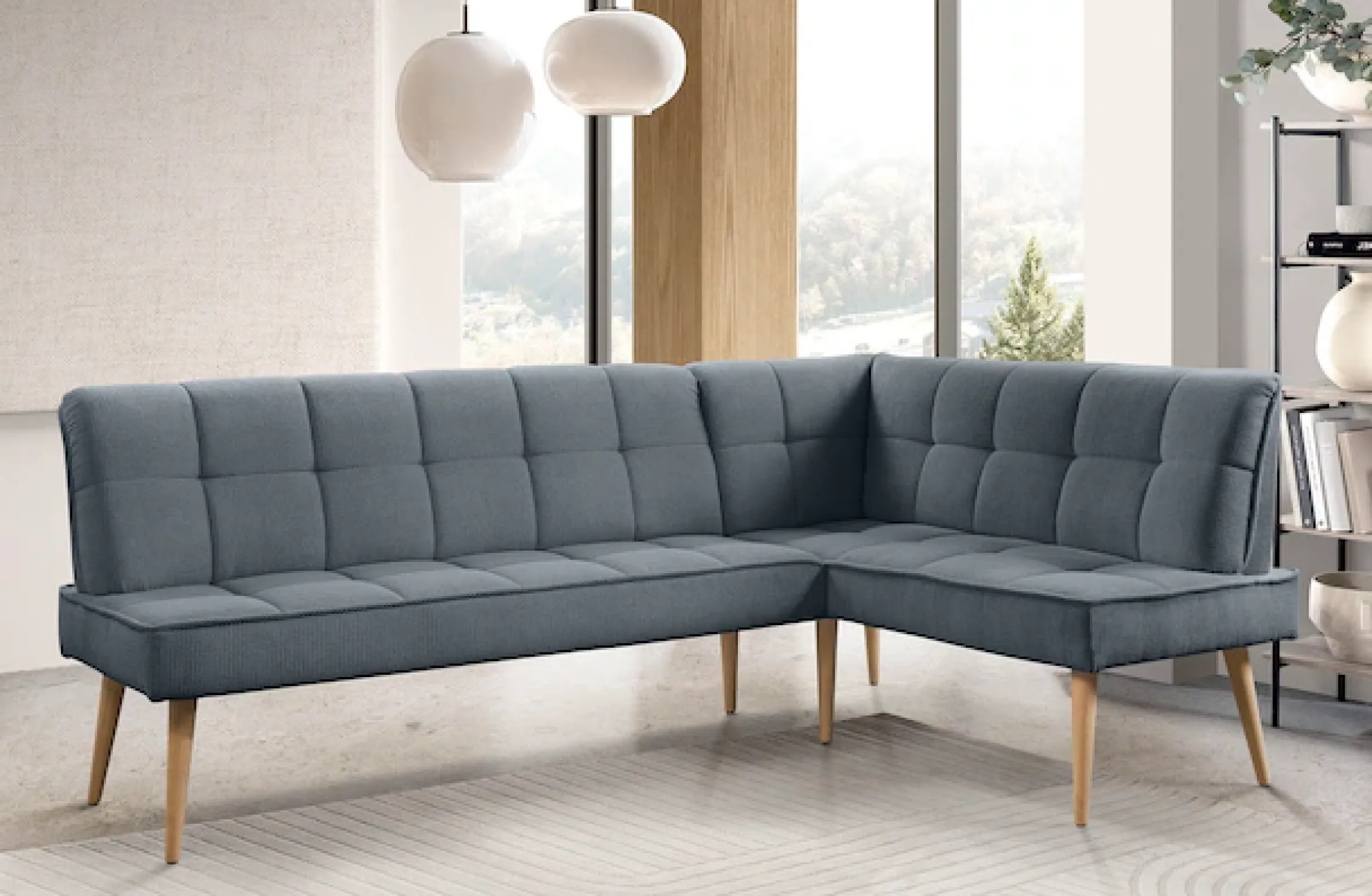 exxpo - sofa fashion Eckbank »Latte« moderne Sitz- und Rückensteppung, bequem und elegant, hoher Holzfuß