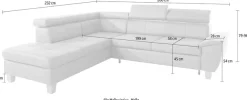 exxpo - sofa fashion Ecksofa »Enya, hoher Sitzkomfort, Breite 266cm, bequem, 12cm hohe Füße, L-Form« mit Kopfteilverstellung, wahlweise Bettfunktion u. Bettkasten