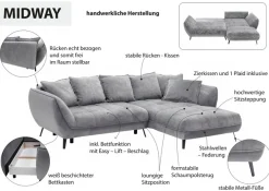 exxpo - sofa fashion Ecksofa »Midway Easy-Lift-Bettfunktion, 15cm bodenfrei, bequem, Breite 282cm« inkl. Bettfunktion und praktischem Bettkasten, L-Form