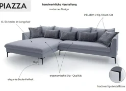 exxpo - sofa fashion Ecksofa »Piazza, elegant und edel, Designsofa mit tollem Sitzkomfort,« Longchair Ecke in hochwertiger Verarbeitung, Stellmaße 321x187 cm