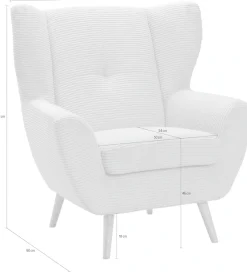 exxpo - sofa fashion Sessel »ALVESTA, Ohrensessel, Loungesessel mit hohem Sitzkomfort« gemütliche Rückenlehne, mit Knopfheftung und hohen Holzfüßen, in Cord