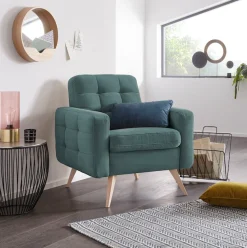 exxpo - sofa fashion Sessel »Nappa, Loungesessel, aktuelle Rückensteppung, bequem und modern« hoher Holzfuß