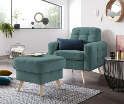 exxpo - sofa fashion Sessel »Nappa, Loungesessel, aktuelle Rückensteppung, bequem und modern« hoher Holzfuß
