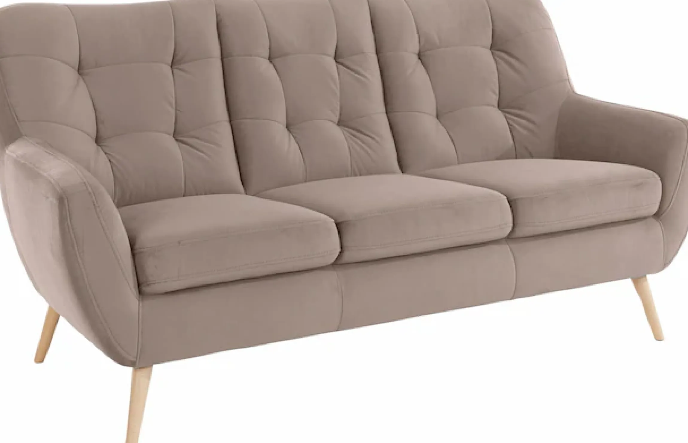 exxpo - sofa fashion 3-Sitzer »Scandi, bequem, aufwendige Rückenpolsterung für mehr Sitzkomfort« aktuelle Farben in hochwertigen Bezugsqualitäten, Holzfuß