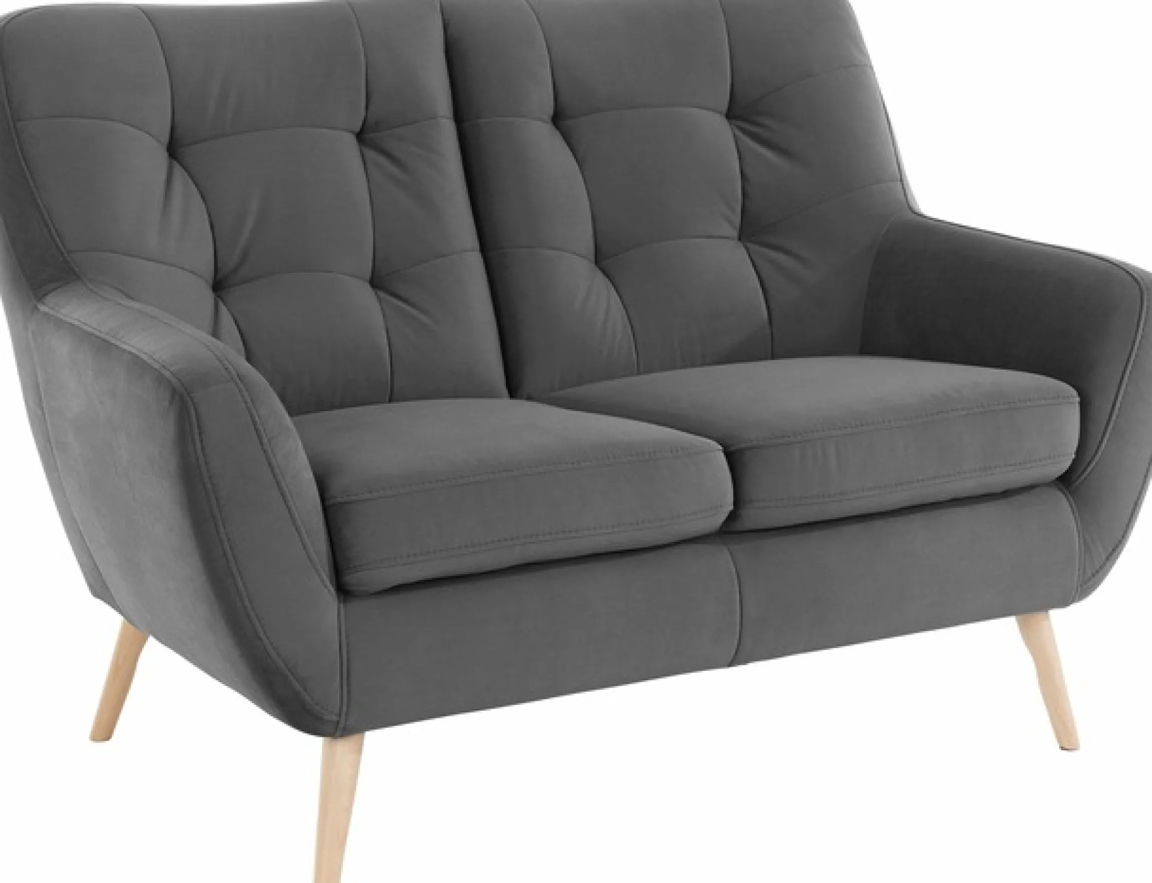 exxpo - sofa fashion 2-Sitzer »Scandi, bequem, aufwendige Rückenpolsterung für mehr Sitzkomfort« akuelle Farben in hochwertige Bezugsqualitäten, Holzfuß
