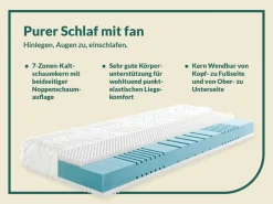 fan Kaltschaummatratze »fan 7-Zonen-Kaltschaummatratze mit Noppenschaumauflage« 23 cm hoch 1-tlg., 1 Stk. tlg. Matratze 90x200, 140x200 & weitere Größen, mit Schulterentlastungzone