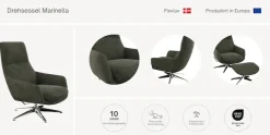 FLEXLUX Drehsessel »Marinella, Relaxsessel, Entspannung mit Premium-Komfort« Drehbar, Mit Liegefunktion, Robustes Schwarzer fuß, Brescia Stoff