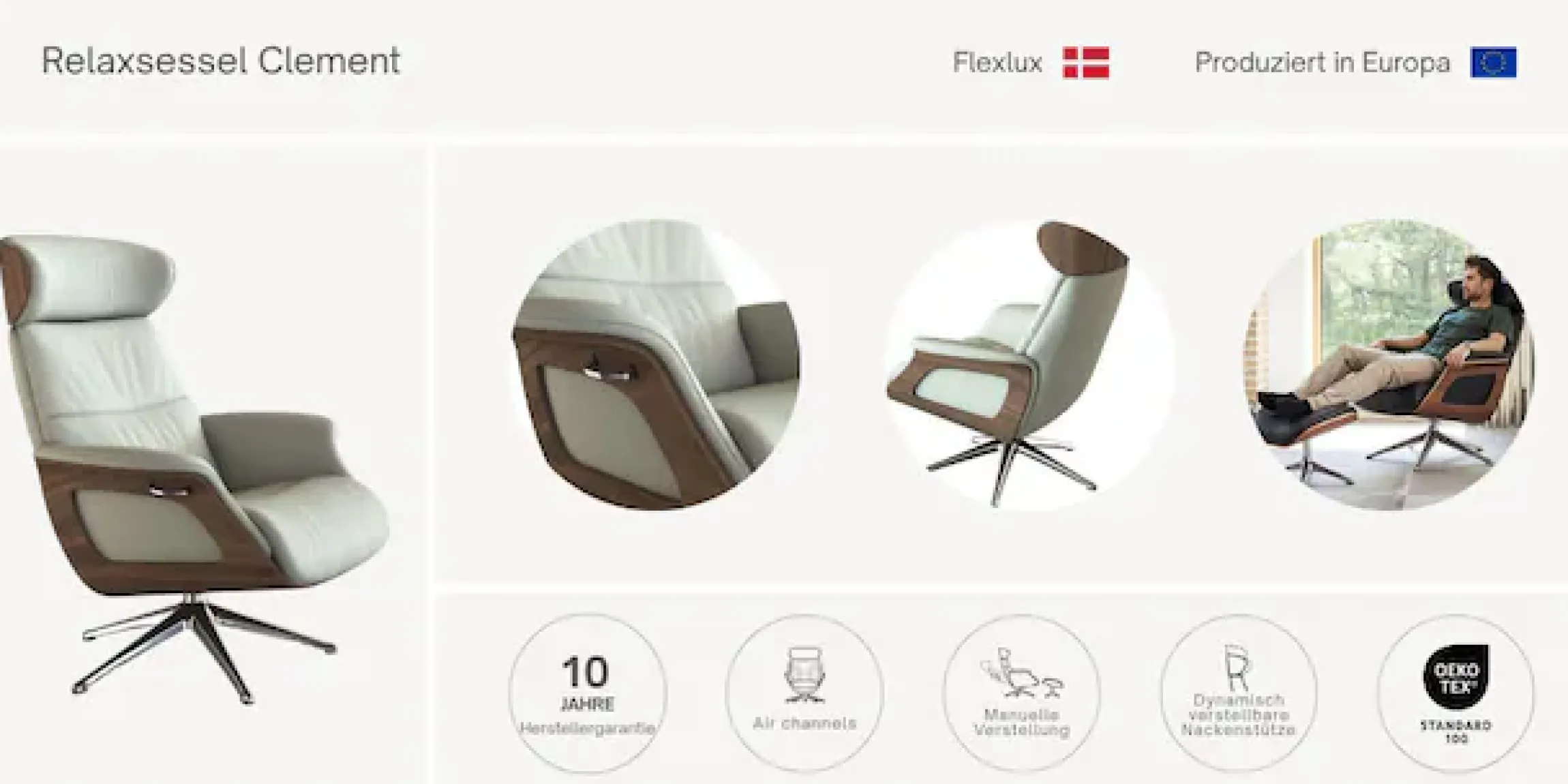 FLEXLUX Relaxsessel »Rücken u. Kopfverstellung, ergonomisch, Airchannels, klasse Komfort« Rücken- & Kopfteilverstellung, Drehbar, Armlehne Walnuss, Fuß Schwarz