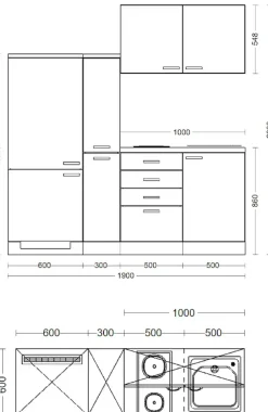Flex-Well Küchenzeile »Florenz« Gesamtbreite 190 cm, mit Apothekerschrank, mit Einbau-Kühlschrank etc.