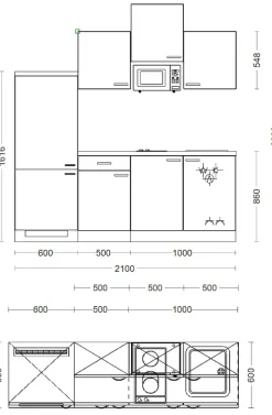 Flex-Well Küchenzeile »Kopenhagen« Breite 210 cm, mit Kühlgerät und Glaskeramikkochfeld sowie Mikrowelle