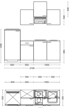 Flex-Well Küchenzeile »Lucca« Breite 210 cm, mit Kühlgerät und Glaskeramikkochfeld sowie Mikrowelle