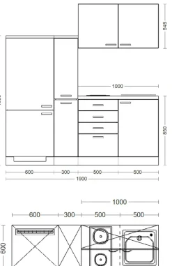 Flex-Well Küchenzeile »Nano« Gesamtbreite 190 cm, mit Apothekerschrank, mit Einbau-Kühlschrank etc.