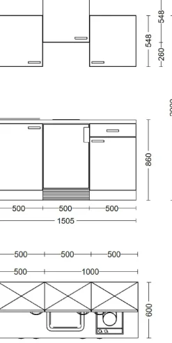 Flex-Well Pantryküche »Florenz« Breite 150,5 cm, mit Unterbau-Kühlschrank, Kochfeld und Spüle