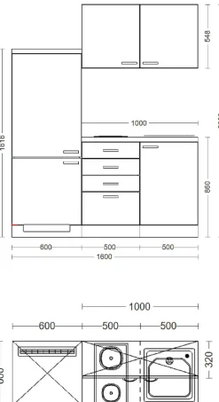 Flex-Well Pantryküche »Florenz« Gesamtbreite 160 cm, mit Schubkastenschrank und Kochfeld, etc.