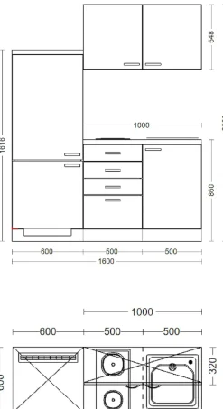 Flex-Well Pantryküche »Florenz« Gesamtbreite 160 cm, mit Einbau-Kühlschrank, Kochfeld und Spüle etc.
