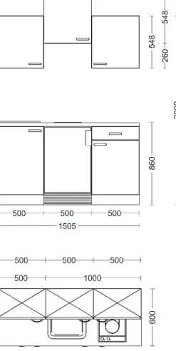 Flex-Well Pantryküche »Kopenhagen« Breite 150,5 cm, mit Unterbau-Kühlschrank, Kochfeld und Spüle